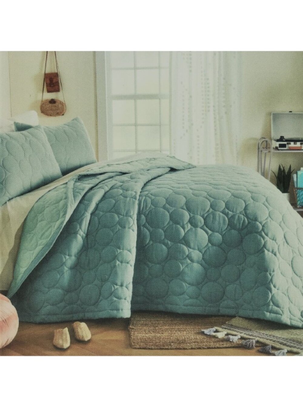 GREEN BUBBLE Wild Sage Jamie Gauze Daisy 100% Cotton 110x96 KING Quilt + 2 Shams